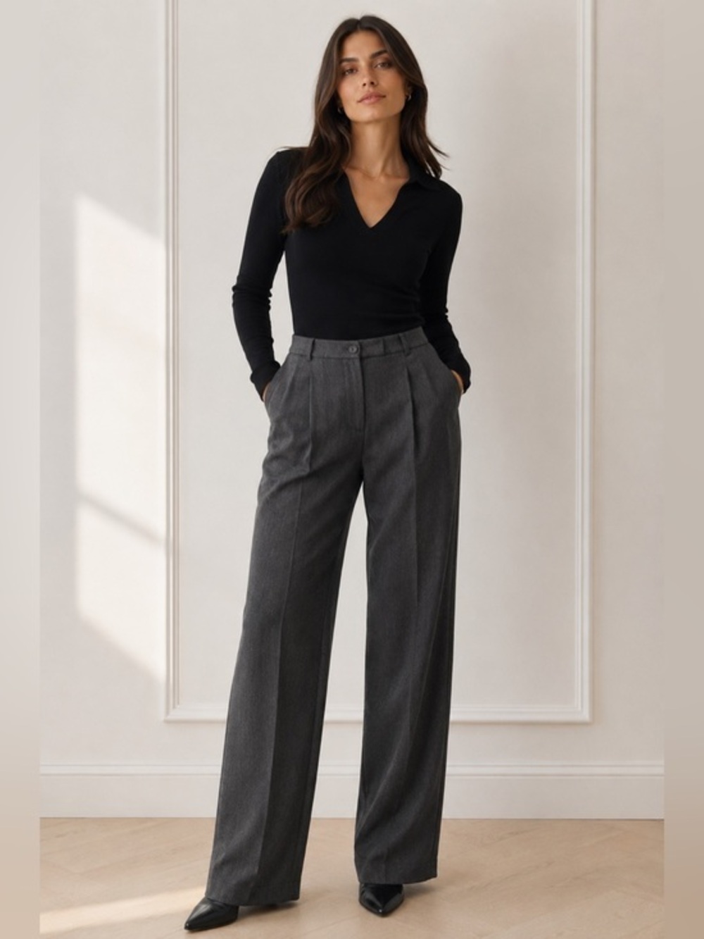 MaxMara Gray Virgin Wool High Rise Straight Leg Trousers Women’s Size 8